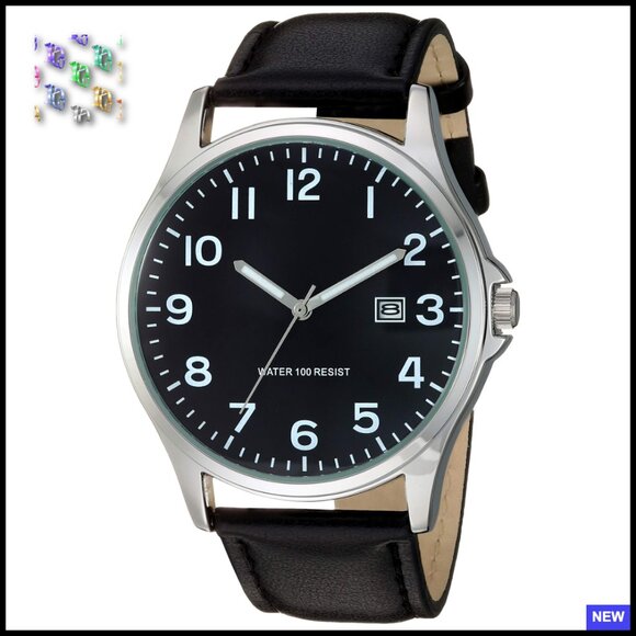 Classic Analog Watch Easy Read Luminous Hands Date Window Water Resistant